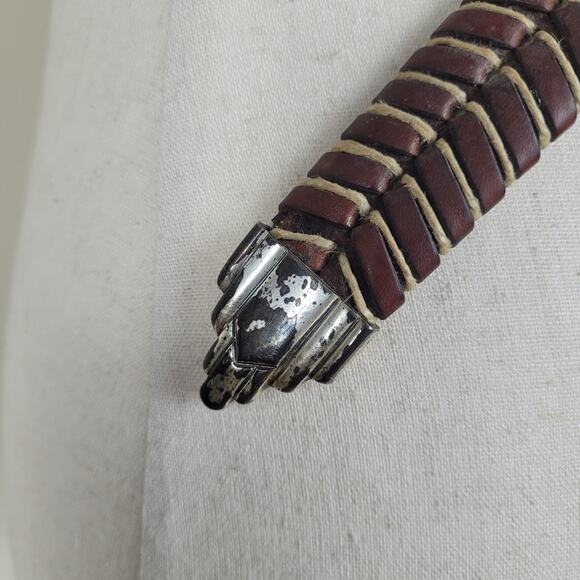 VTG Brown Leather Woven Belt 38 Braided Southwestern Boho Western Rustic Cowgirl - Picture 5 of 7